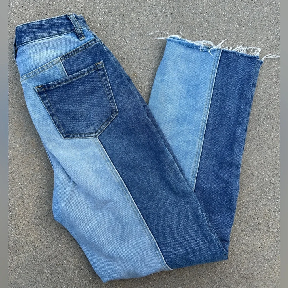 Pacsun 90's Boyfiend Two Tone High Rise 5 Pocket Long Leg Denim Blue Jeans Sz 25 - Picture 3 of 11